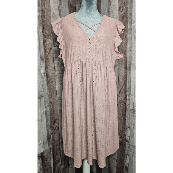 Shein Dresses & Skirts - SHEIN Lavender Babydoll DRESS Mauve Eyelet Summer size 2XL / XXL Plus NEW